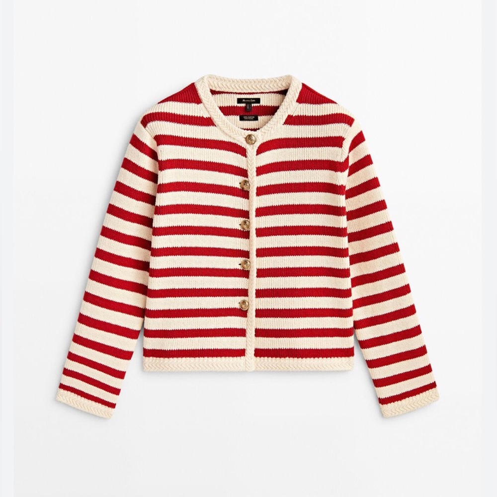 Massimo Dutti Cotton Striped Cardigan Jacket XS